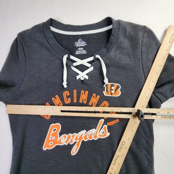 Cincinnati Bengals NFL Tunic Sweatshirt Women S Black Hyper Lace Up Majestic - Picture 6 of 10
